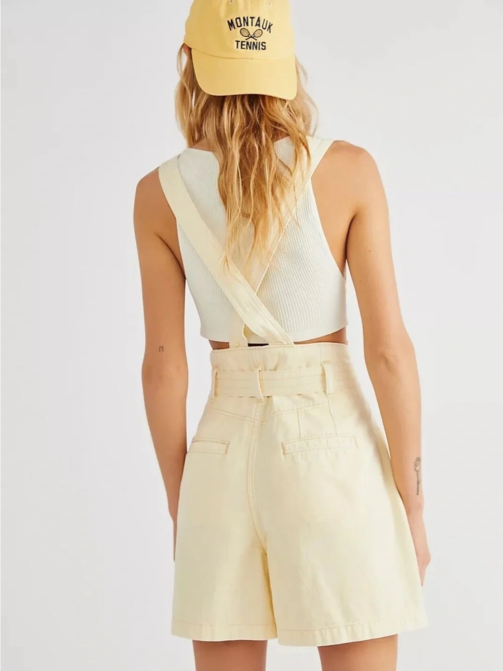 LIKE NEW FREE PEOPLE Bittersweet Shortall Dungaree Shorts- Yellow